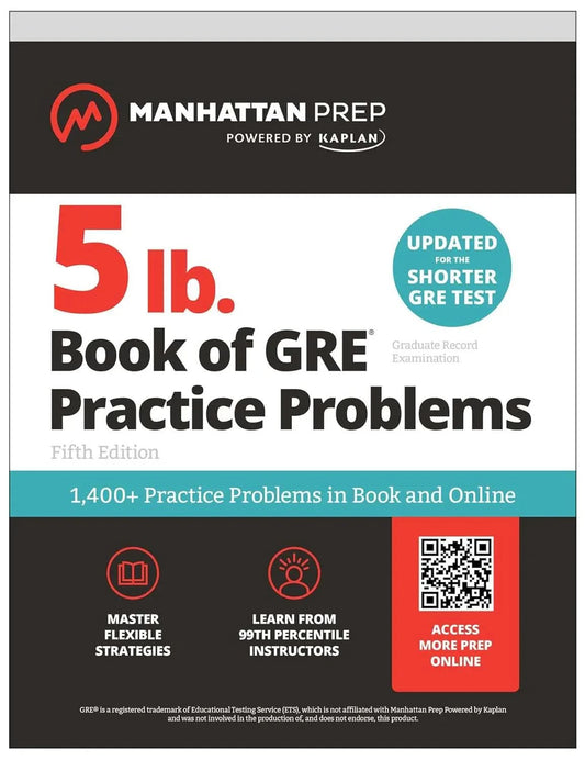Litno Books 5 lb GRE Practice Problems book with 1,400+ practice questions for GRE exam preparation, includes online access.